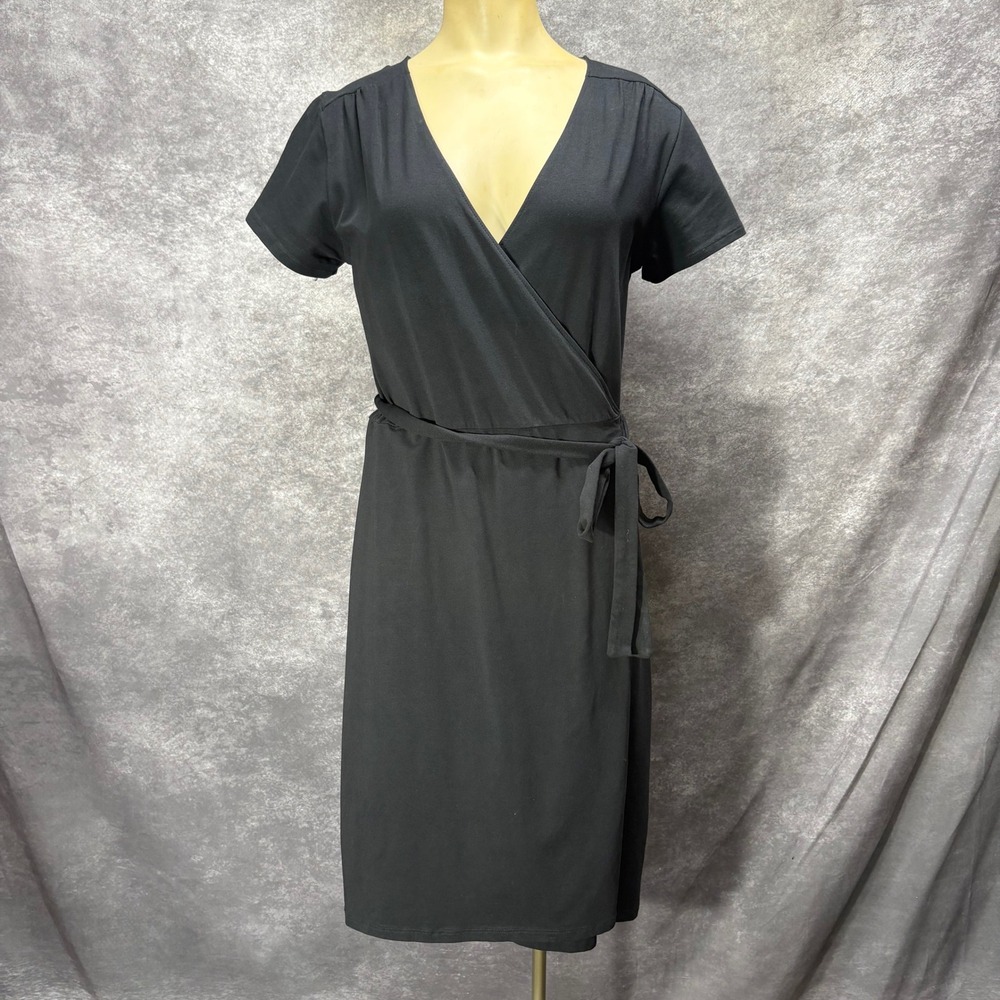 Pact Super Soft Organic Cotton Jersey Knit Wrap Dress Size S Minimalist Black